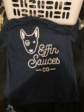 Gildan Navy Kids Graphic Tee with White 'Effin Sauces Co' Logo